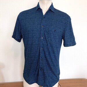 Faherty Navy & White Short Sleeve Button Shirt - Size Medium